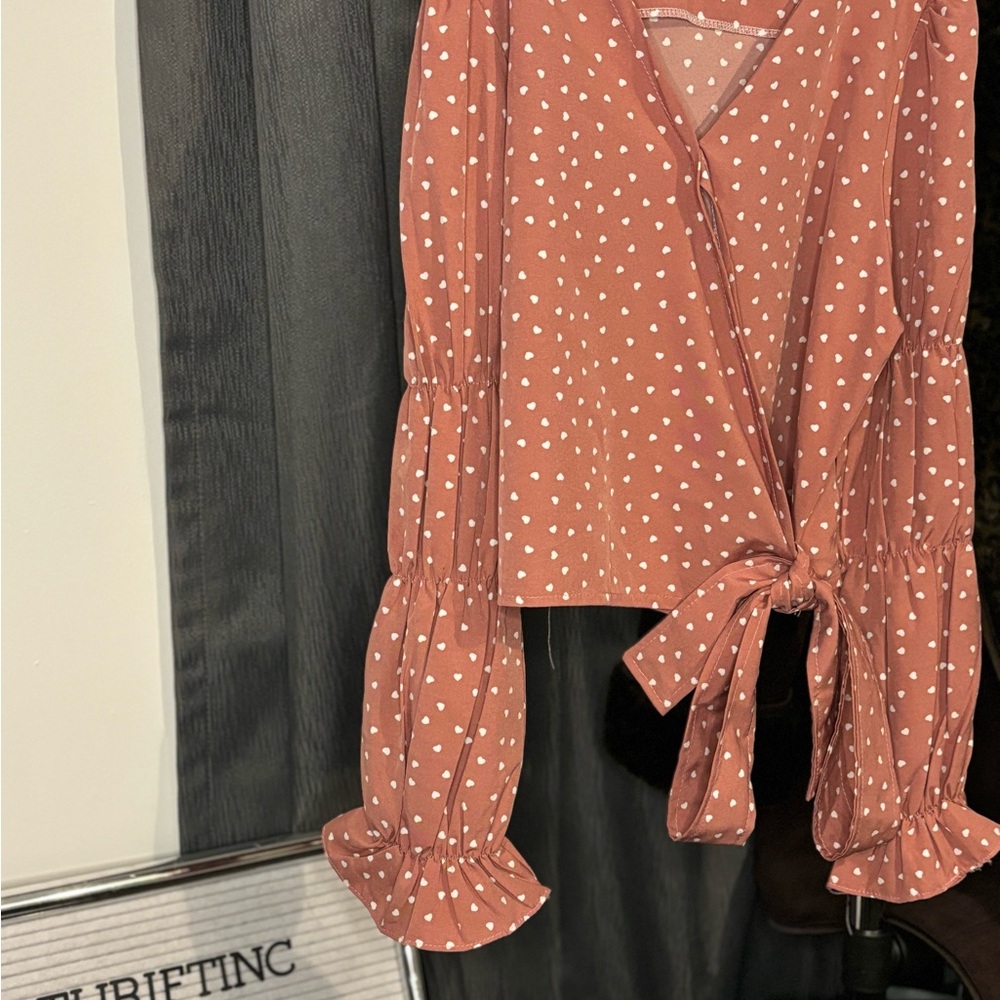 Polka Dot Wrap Blouse - Pink